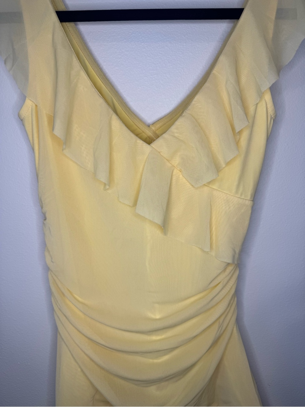 Peppermayo Shona Mini Dress Yellow Ruched Ruffle Mesh Party Dress US 6 NWT - Picture 7 of 12